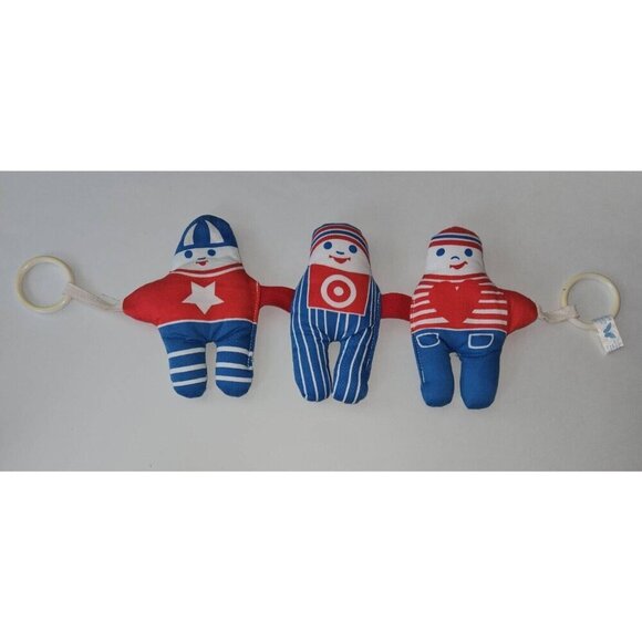 VTG 1977 Johnson & Johnson Playpath Plush Rattle Crinkle Squeaker Rings Baby Toy - Picture 1 of 14